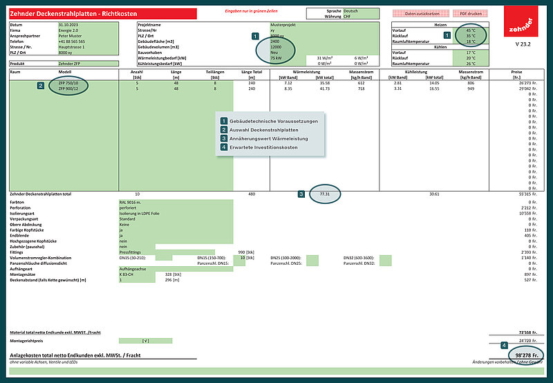 Zehnder Richtkosten-Tool Grafik Zehnder Richtkosten-Tool Grafik