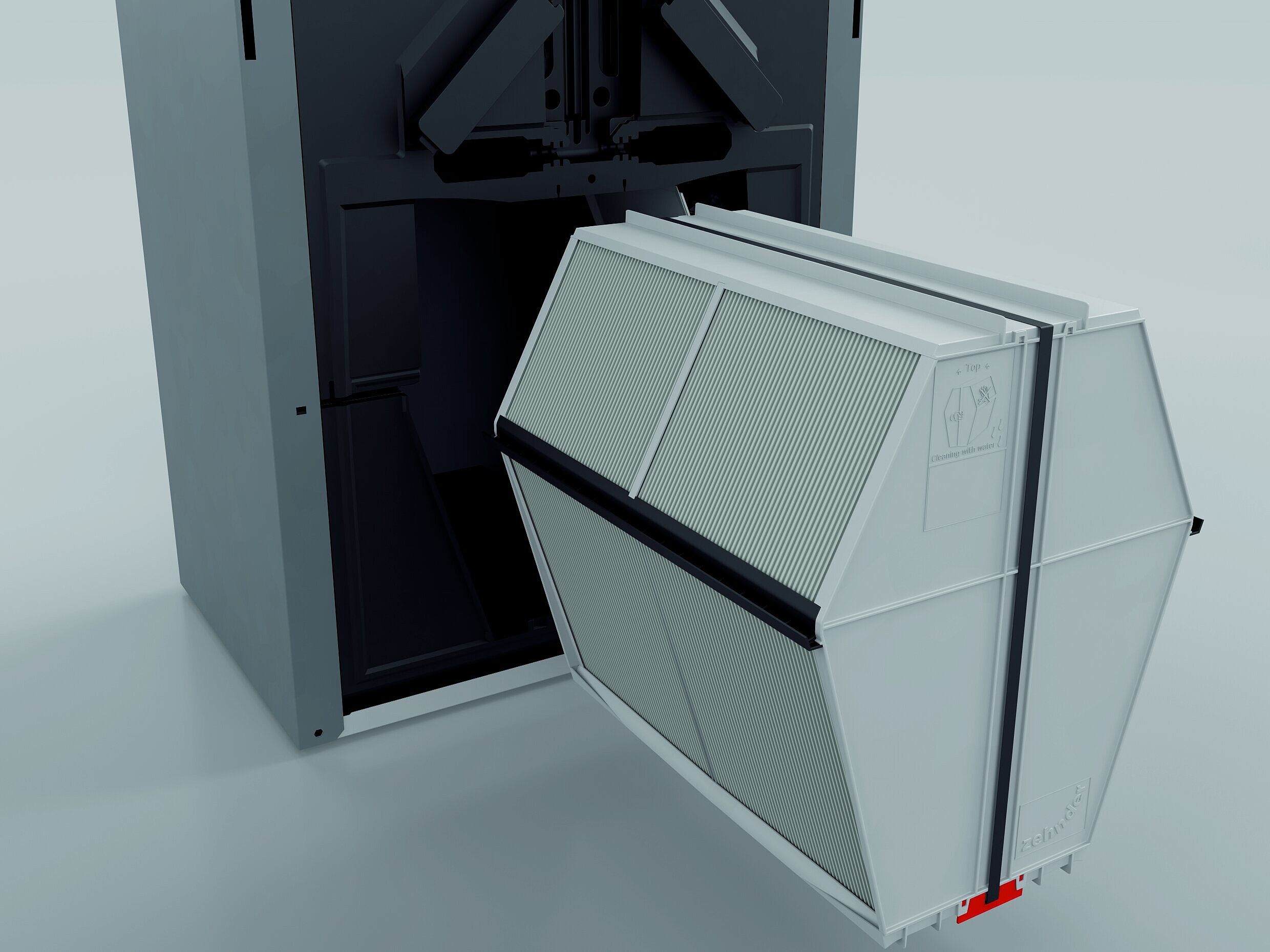 Photo du produit, vue de l’intérieur échangeurs de chaleur Zehnder ComfoAir Q,