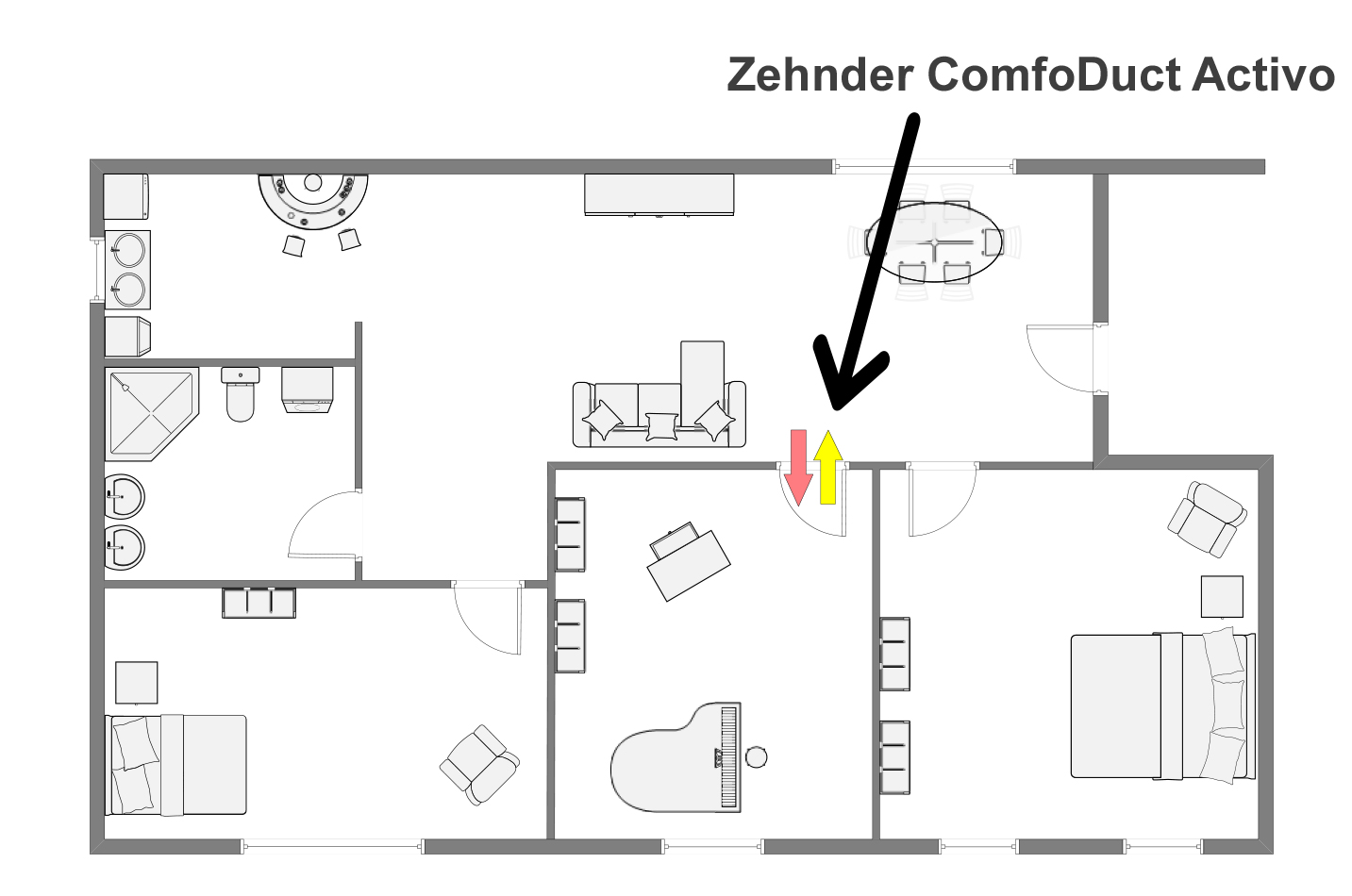 Utilisation Passage de cloison actif ComfoDuct Activo sans ventilation plan
