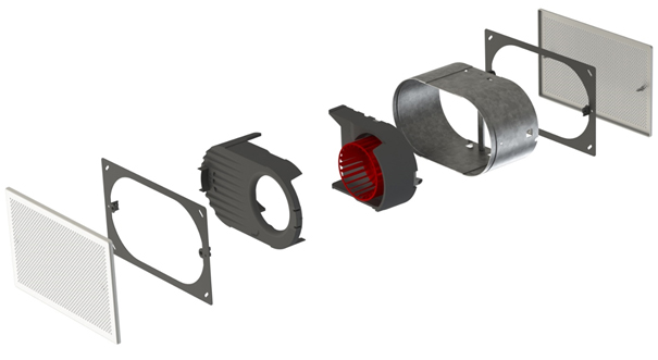 Aktiver Überströmer Zehnder ComfoDuct Activo Explosionsgrafik Aktiver Überströmer Zehnder ComfoDuct Activo Explosionsgrafik